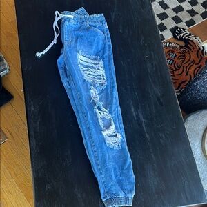 Blue Distressed Jogger Jeans